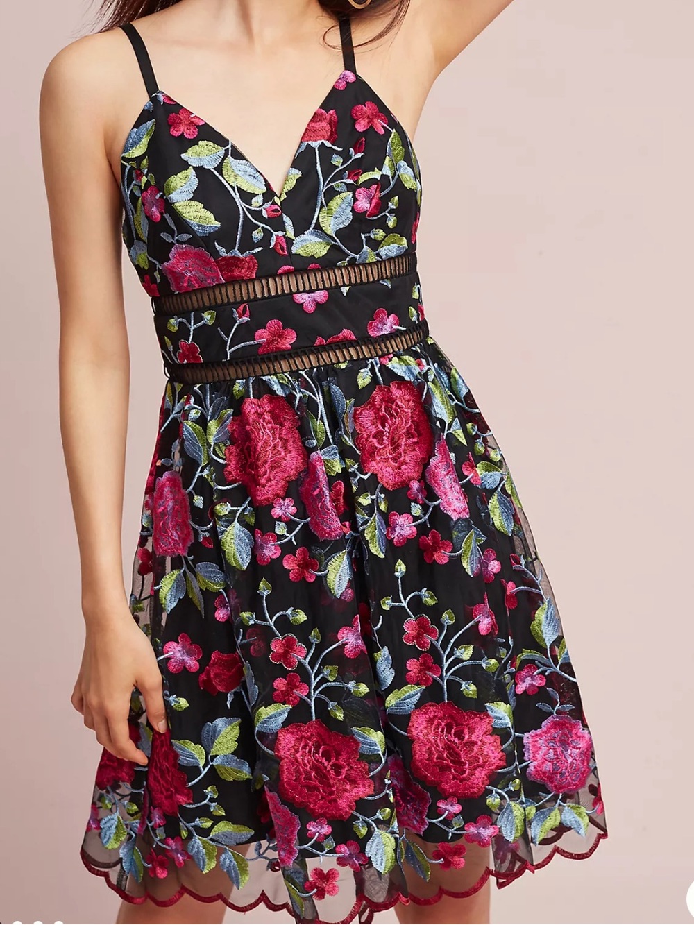 Nicole Miller Tribeca Floral Embroidered Black Colorful Sheer Mesh Party Dress 2